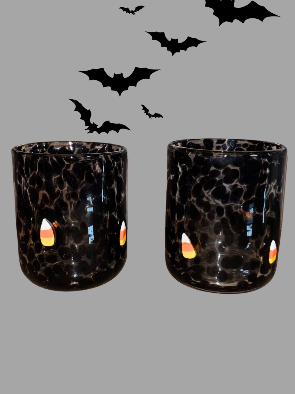 Authentic Anthropologie Halloween Mystic Icon Juice Glasses Black Candy Corn Set